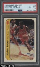 1986 Fleer Sticker Basketball #8 Michael Jordan RC PSA 8