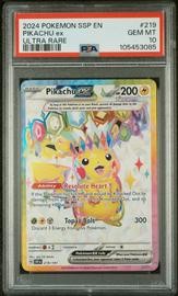 Pikachu EX Ultra Rare #219 (2024 Surging Sparks, PSA 10)