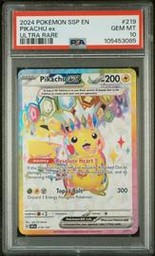 Pikachu EX Ultra Rare #219 (2024 Surging Sparks, PSA 10)